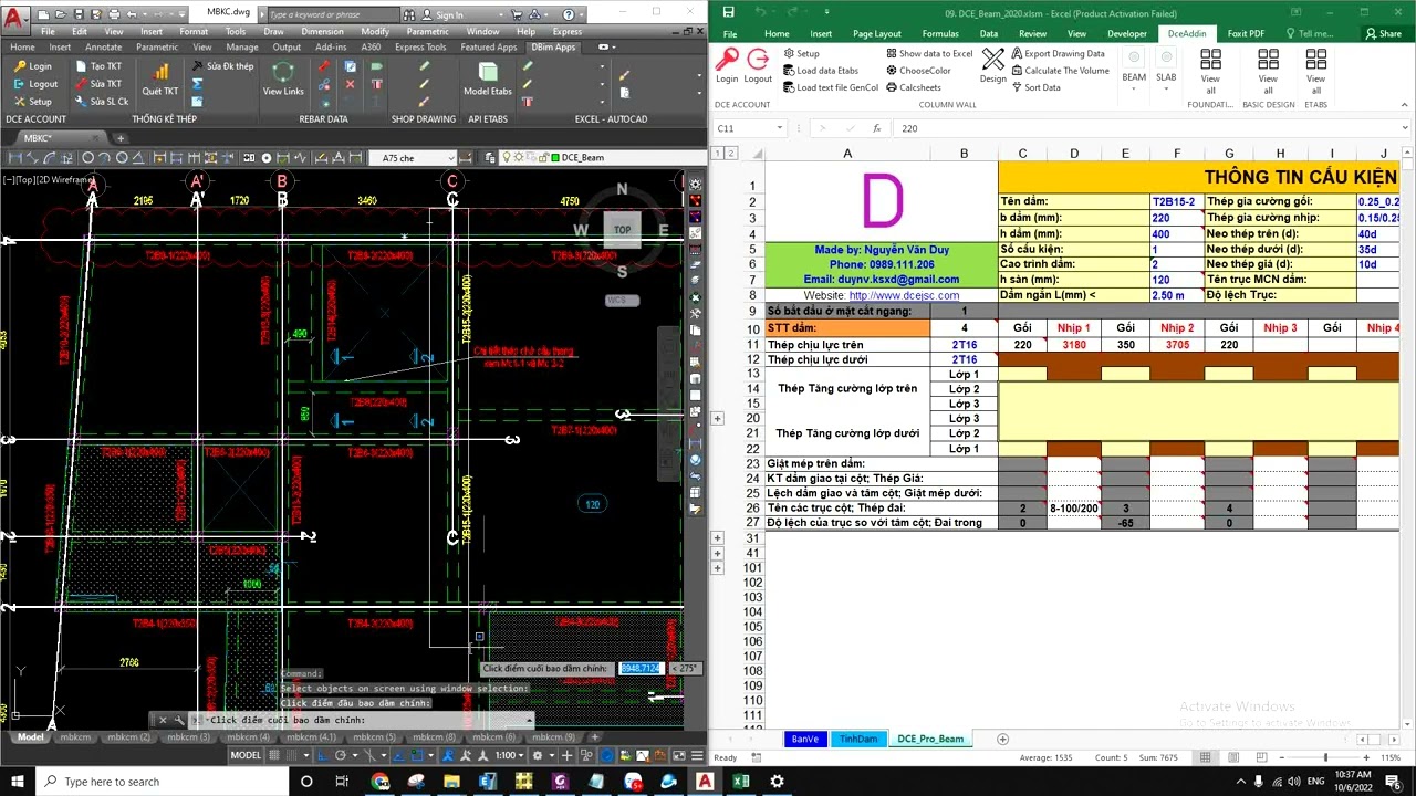 Lấy dữ liệu chiều dài từ Cad qua Excel để vẽ dầm (Get Length) Bản mới | DBim