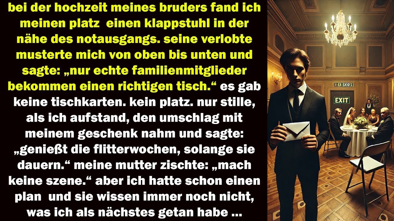 Bei der Hochzeit meines Bruders fand ich meinen Platz  einen Klappstuhl in der Nähe des Notausgang