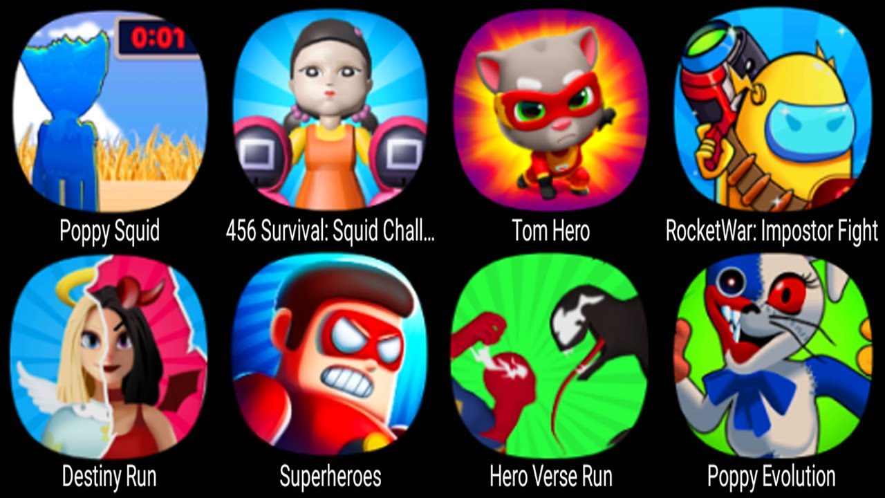 Poppy Squid, 456 Survival Squid Challenge, Tom Hero, Destiny Run, Superheroes, Poppy Evolution ...