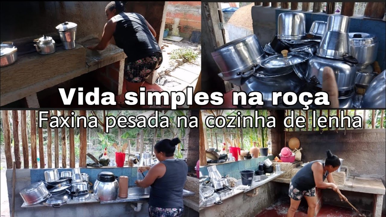 Vida simples na roça🤠 1 Faxina completa na minha  Cozinha caipira de fogão a lenha/  