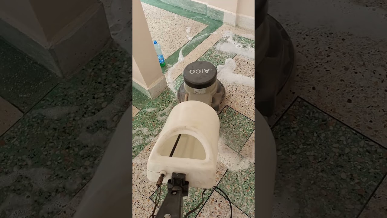 Terrazzo Floor scrubbing machine cleaning