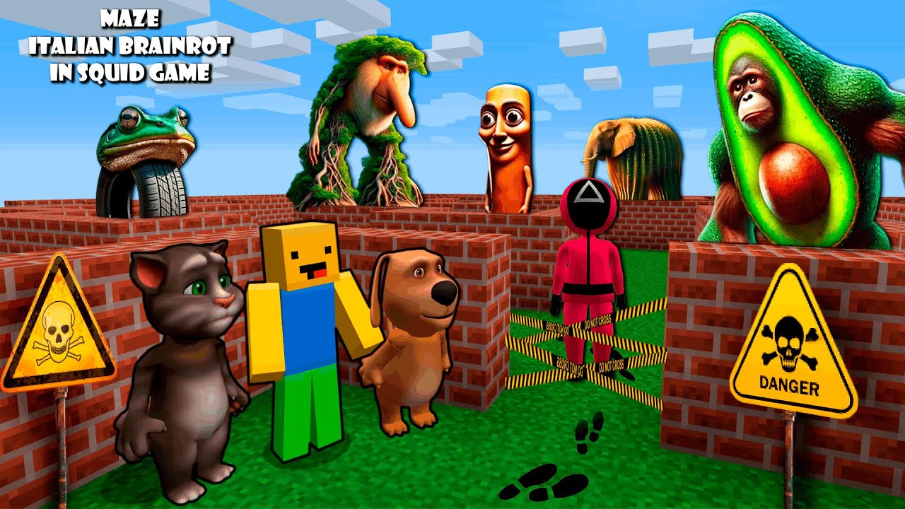 SURVIVAL in MAZE of ITALIAN BRAINROTS vs SQUID GAME and SIREN HEAD  in Minecraft - Gameplay