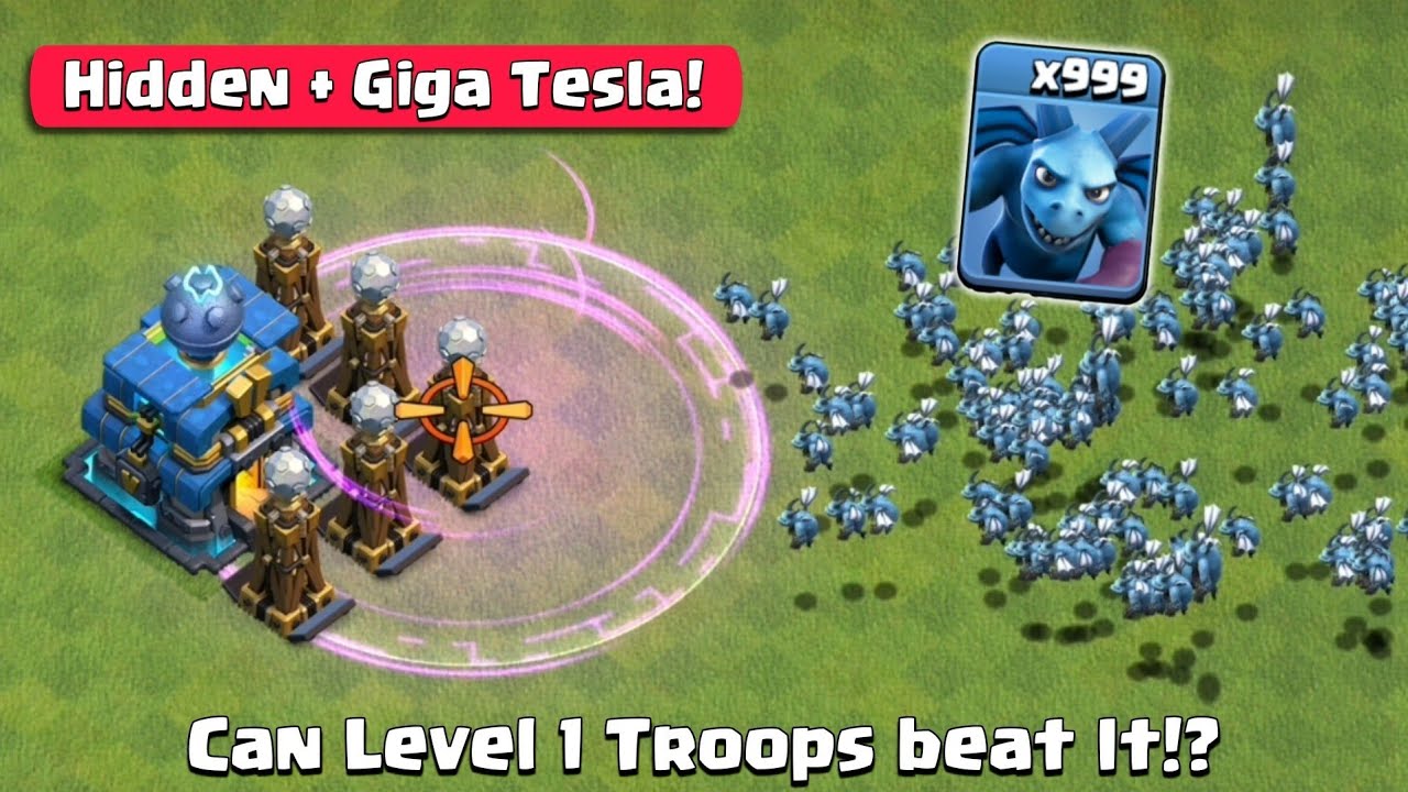 Giga Tesla Farm vs Raged Troops!! (Level 1) | Clash of Clans