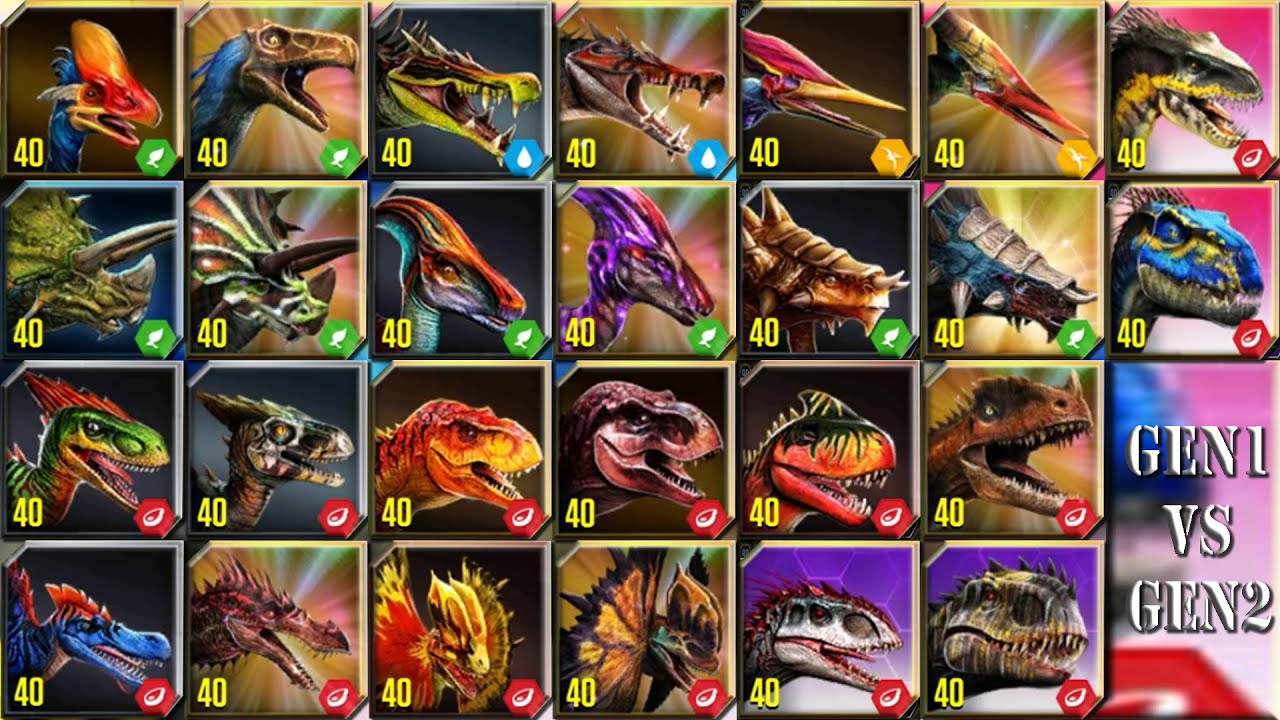 ALL GEN 1 Vs GEN 2 LEVEL 40 GEN 1 VS GEN 2 | JURASSIC WORLD THE GAME