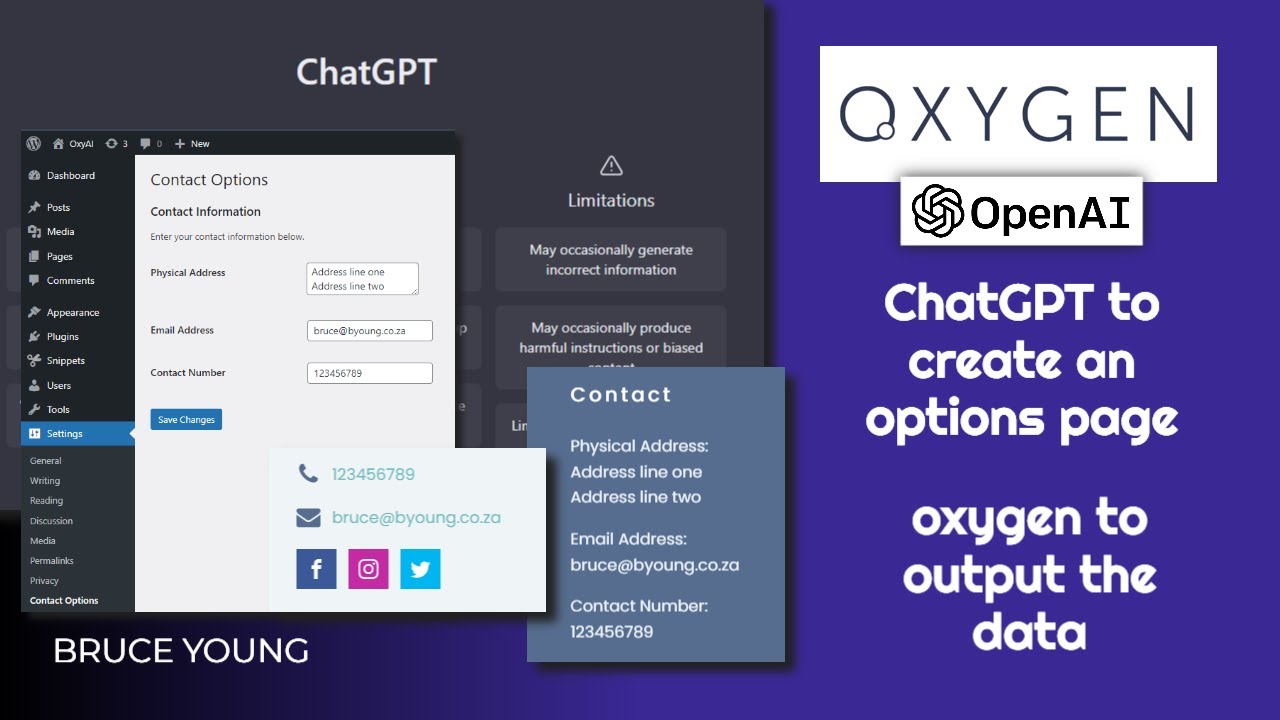 Use ChatGPT to create a WordPress options page and use Oxygen to output the data - no plugins