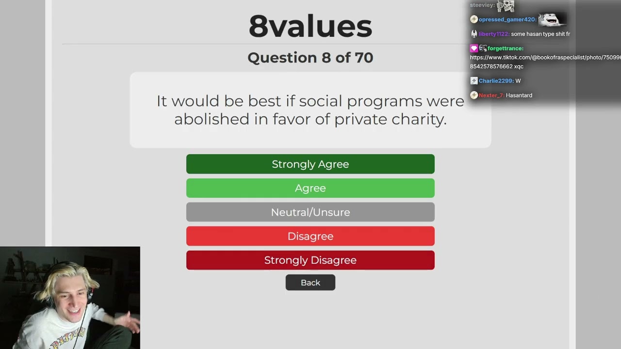xQc Takes the 8 Values Quiz
