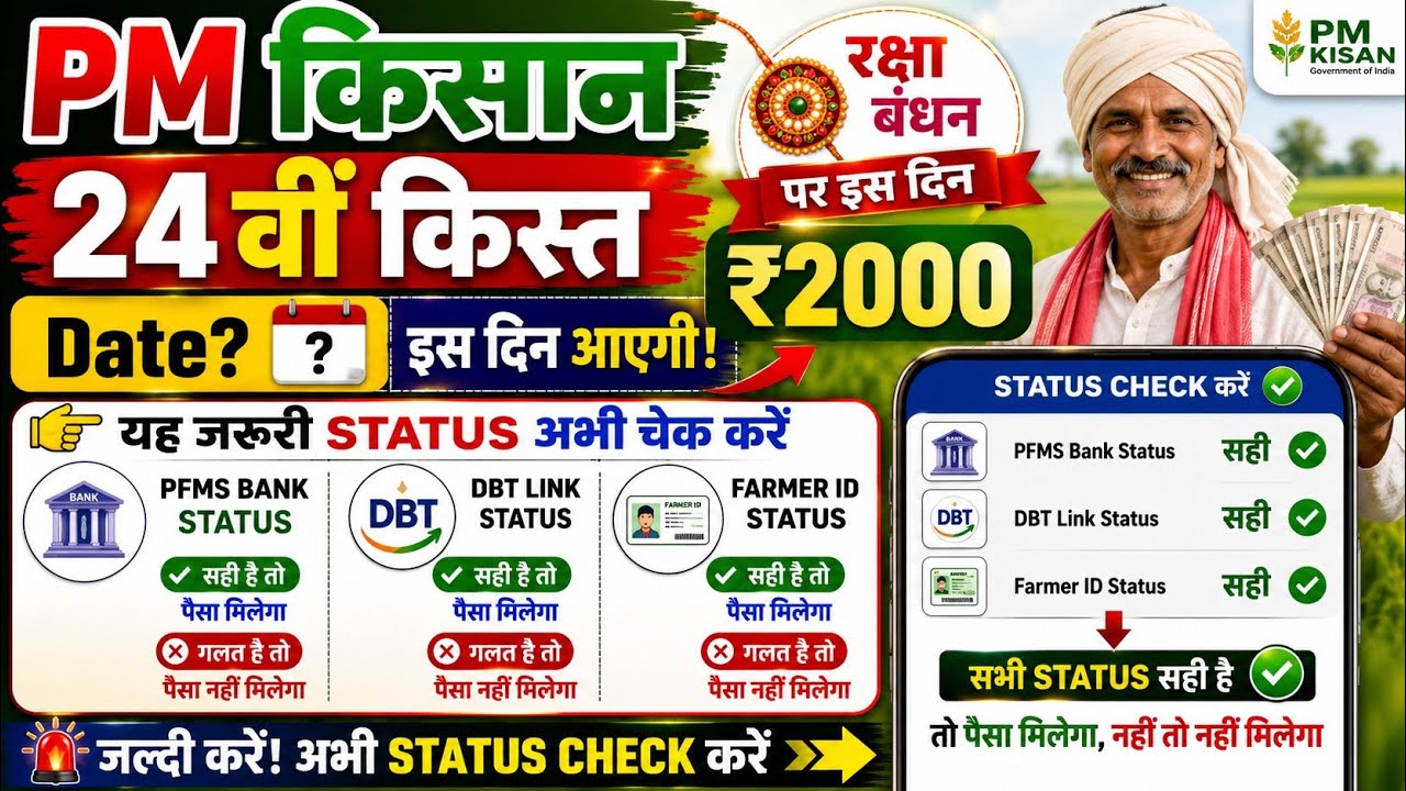 PM Kisan Yojana 24th Installment Date and PFMS Bank, Farmer ID Status Check ✅ Process 🖇️