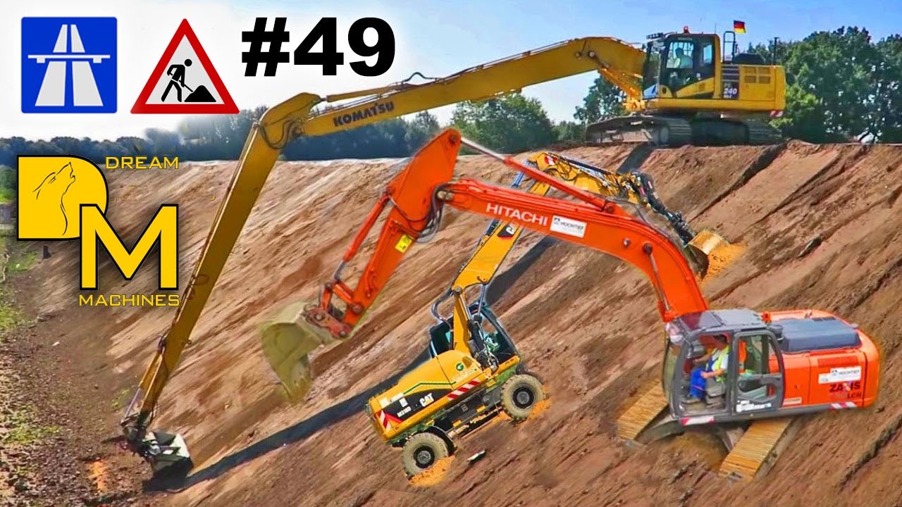 Baustellen-Wahnsinn Komatsu Long Reach Hitachi Zaxis Caterpillar Bagger Mega Autobahn Baustelle #49