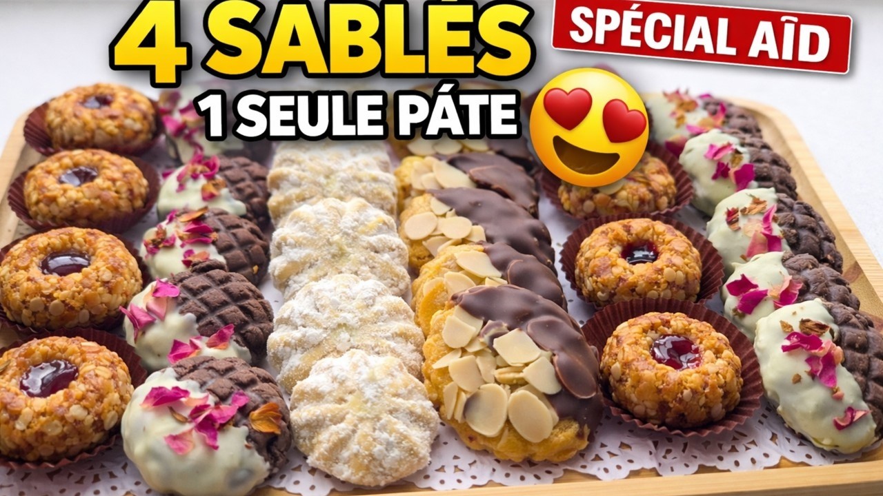 4 SABLÉS AVEC UNE SEULE PÂTE 😍 Recette Facile Spécial Aïd