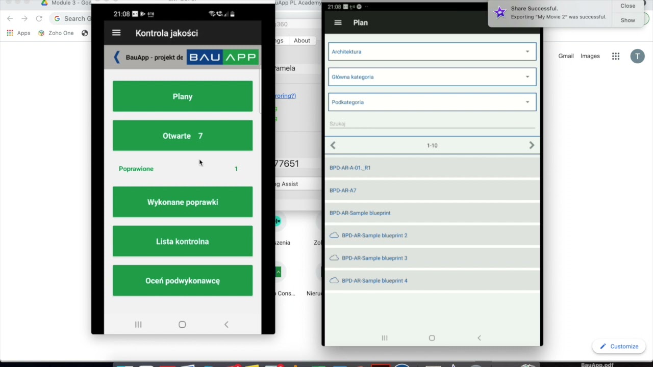 BauApp   Widok folder&oacute;w:dokumentacji w aplikacji mobilnej