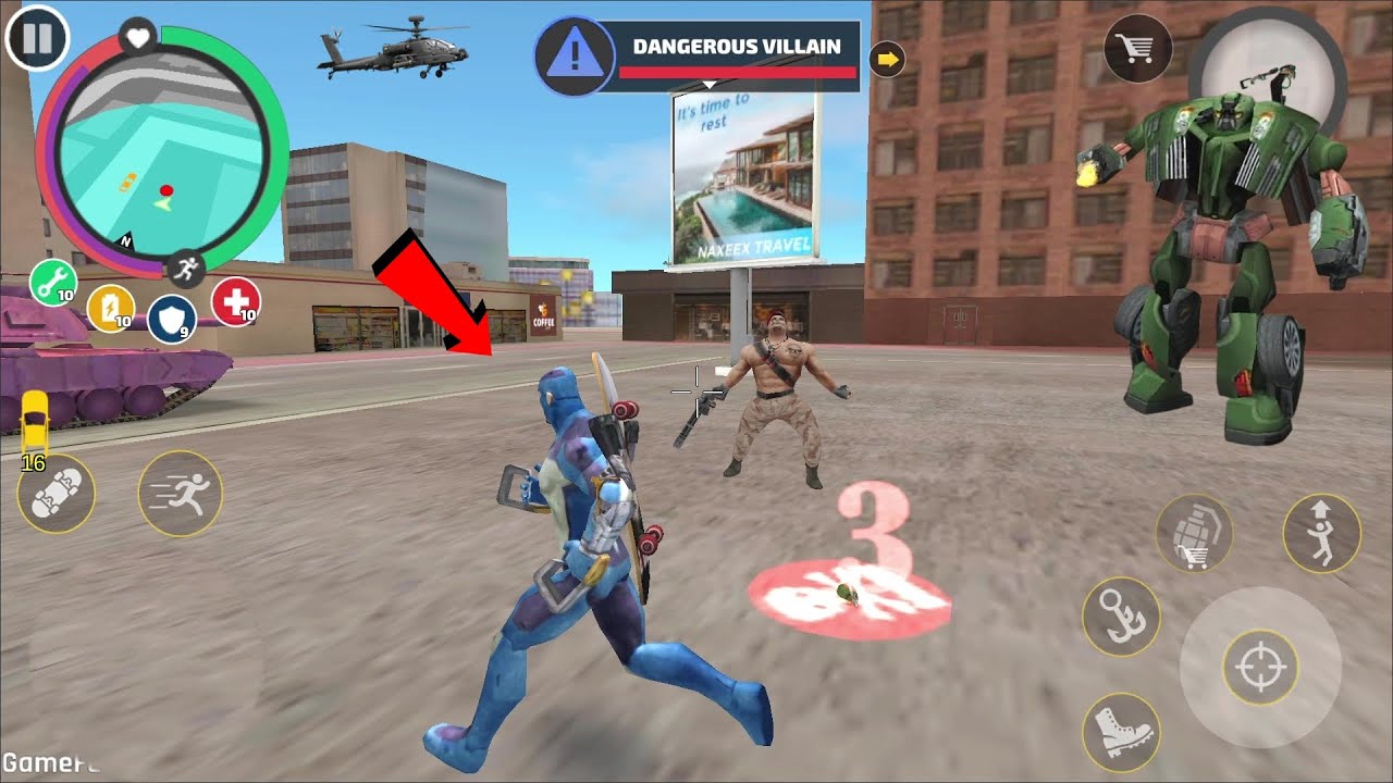 Rope Hero Vice Town (rope hero fight dangerous villain) rope hero tank destroy - Android Gameplay HD