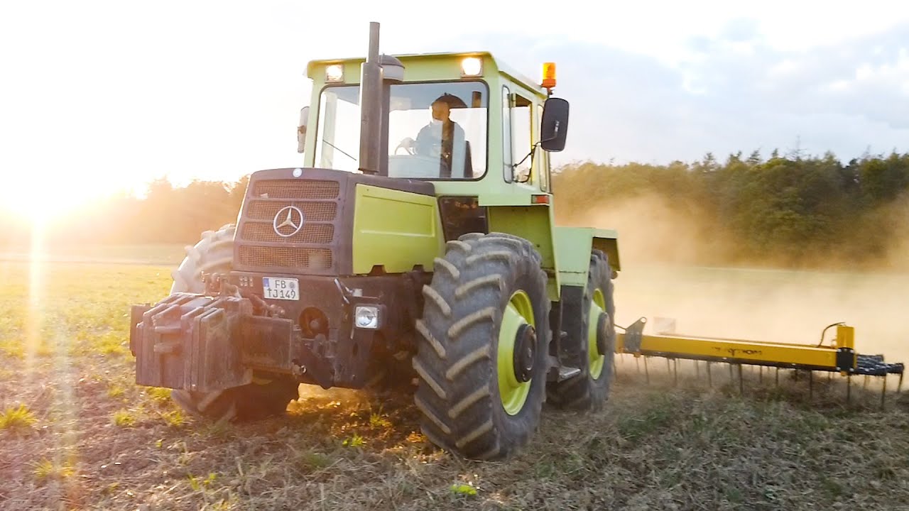 MB Trac im Einsatz mit  7,5m  Schwer-/ Stroh-Striegel Claydon Schafft der Trac die 7,5 Meter flott?
