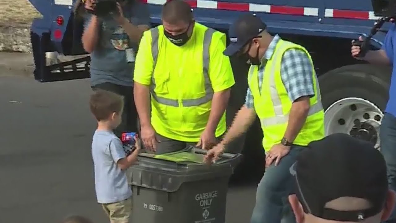 Surprise birthday party for 3-year-old complete with garbage truck