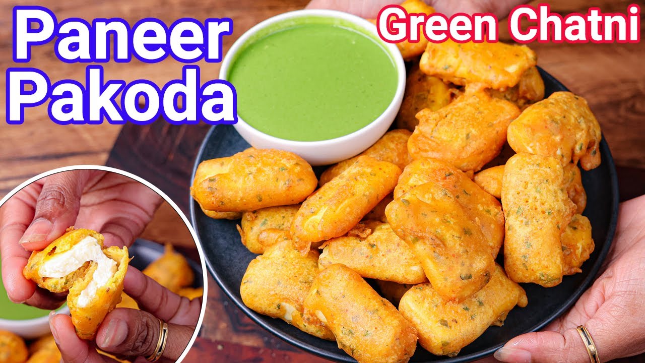 Paneer Pakora - Green Masala Stuffed Pakoda with Special Green Chutney | Street Style Paneer Pakoda