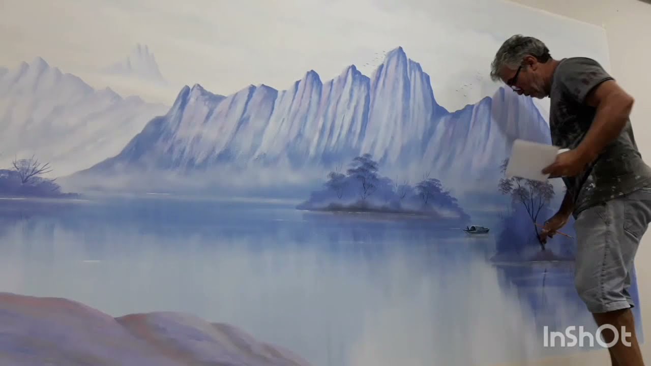 Como pintei uma  paisagem em parede.