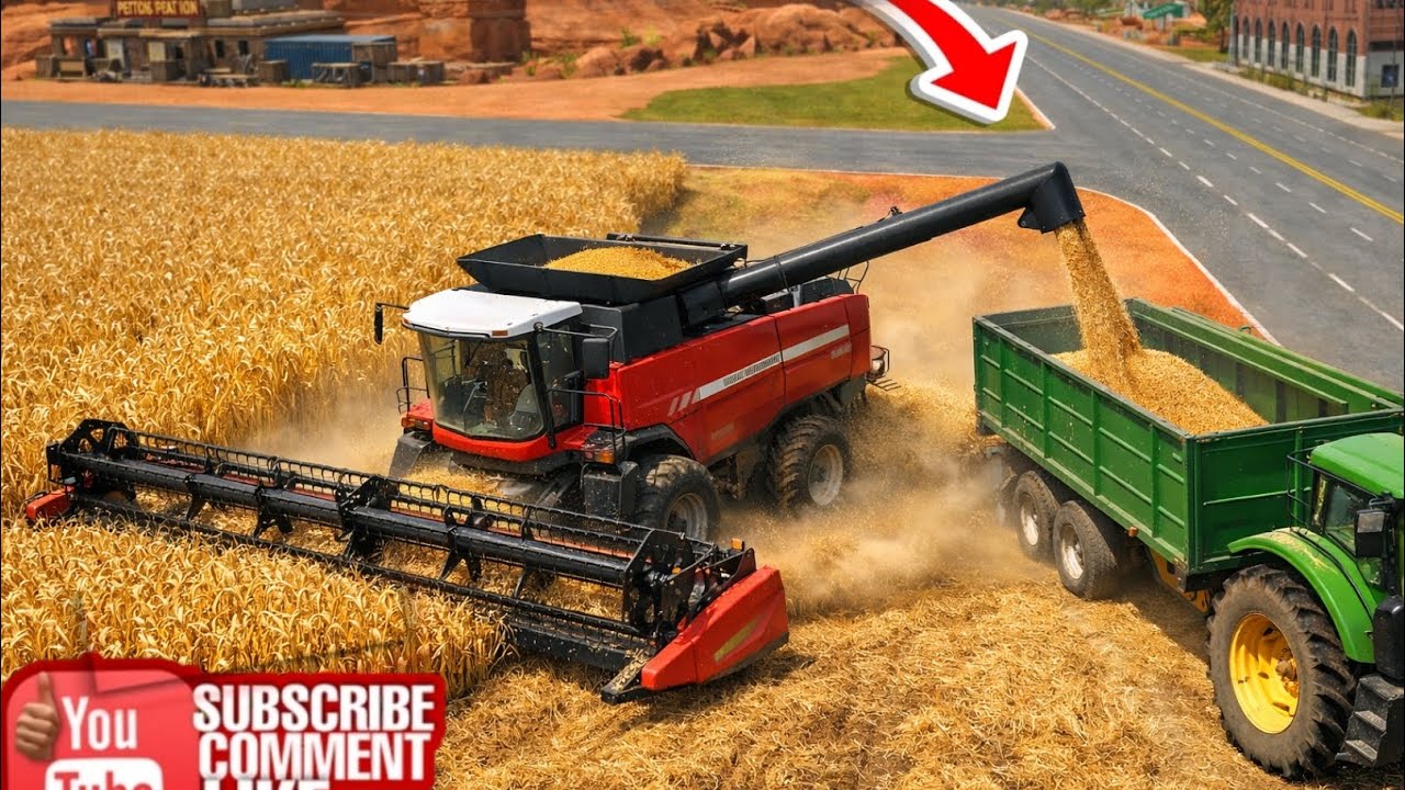 Modern Wheat Harvesting | Combine Harvester Unloading Grain into Tractor Trolley #fs18 