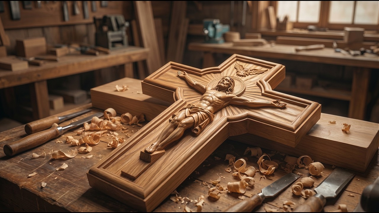 这个CNC十字架雕刻过程太解压了。CNC Carving a Jesus Crucifix – From Wood Block to Art!