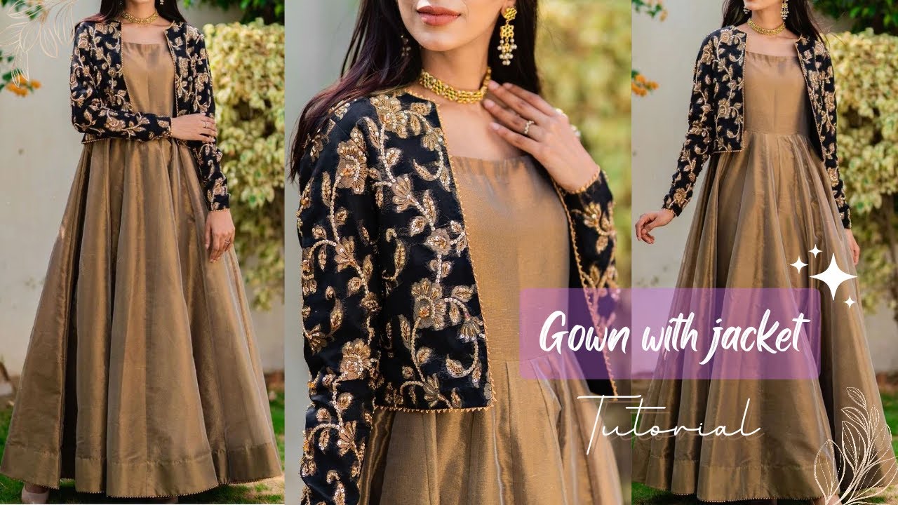Anarkali frock with jacket cutting and stitching/ Model inspired outfit designing/ trending outfit