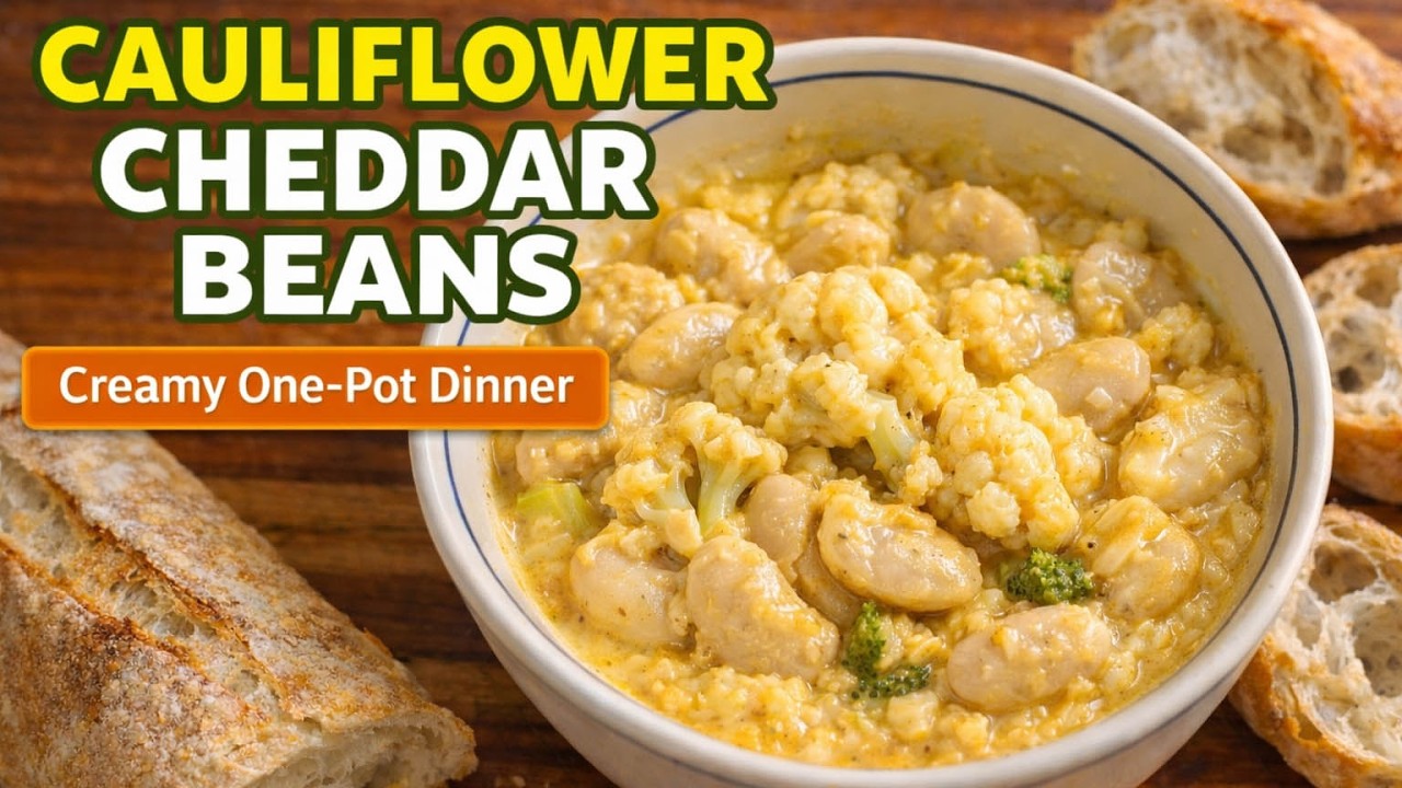 Creamy Cauliflower Cheddar Butter Beans (Vegetarian High-Protein Meal) #easyrecipes #veganrecipes
