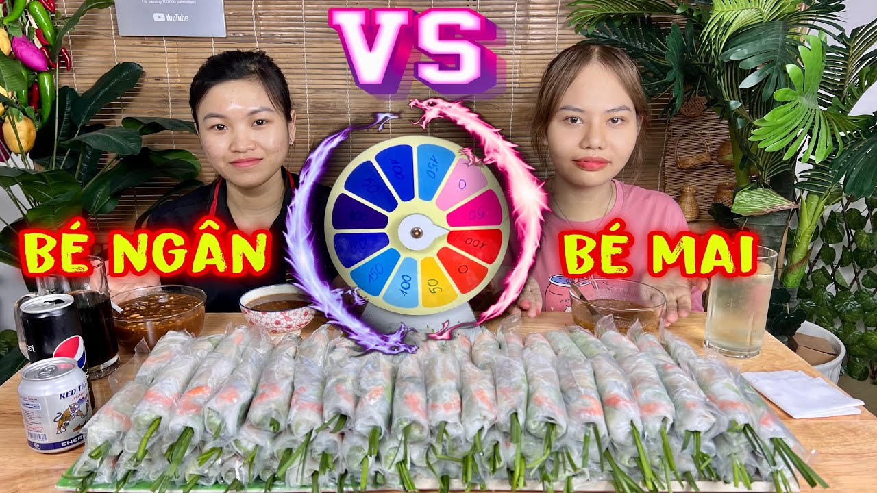 Bé Ngân Và Bé Mai Ăn 100 Cuốn Gỏi Cuốn Tôm Thịt Chơi Vòng Quay Nhân Phẩm Săn Tiền Thưởng Cực Cao