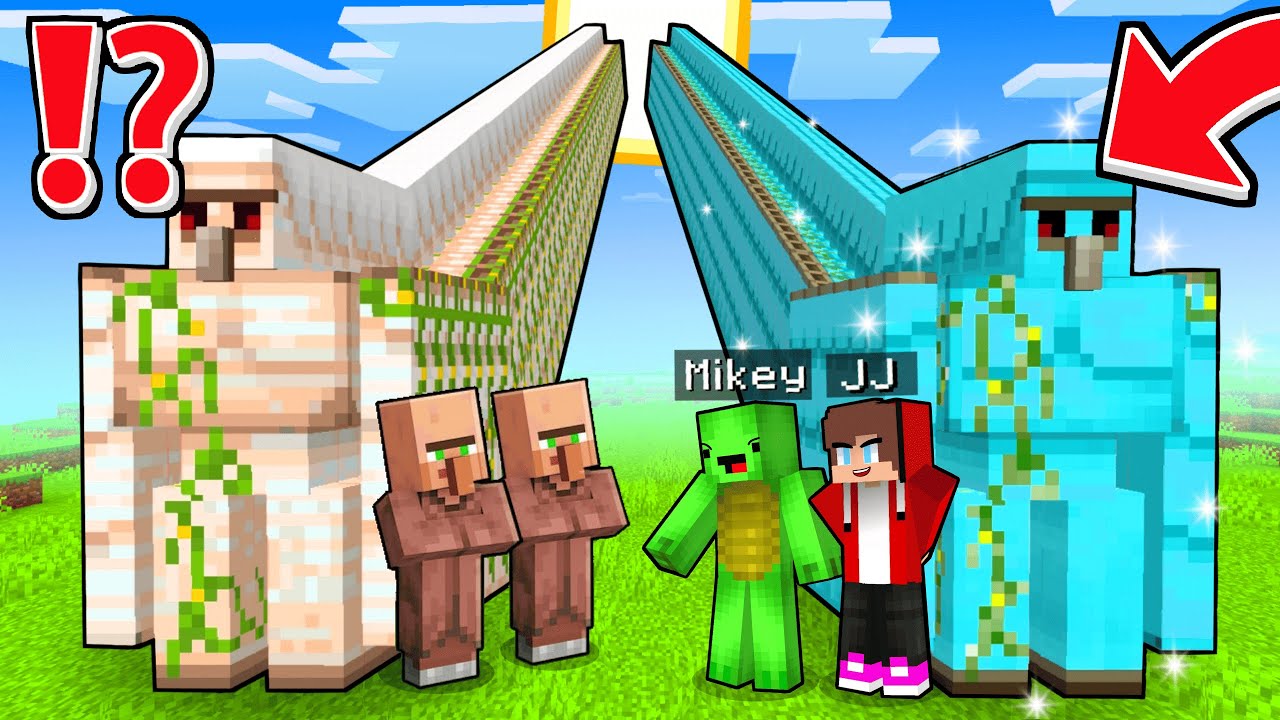 JJ and Mikey vs VILLAGERS: LONGEST GOLEM BATTLE in Minecraft - Maizen