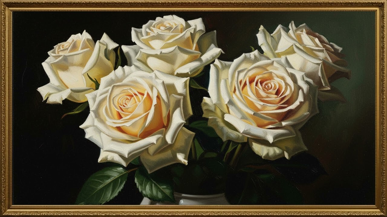 Cream Rose Fine Art in 4K | Dramatic Museum-Style Oil Painting