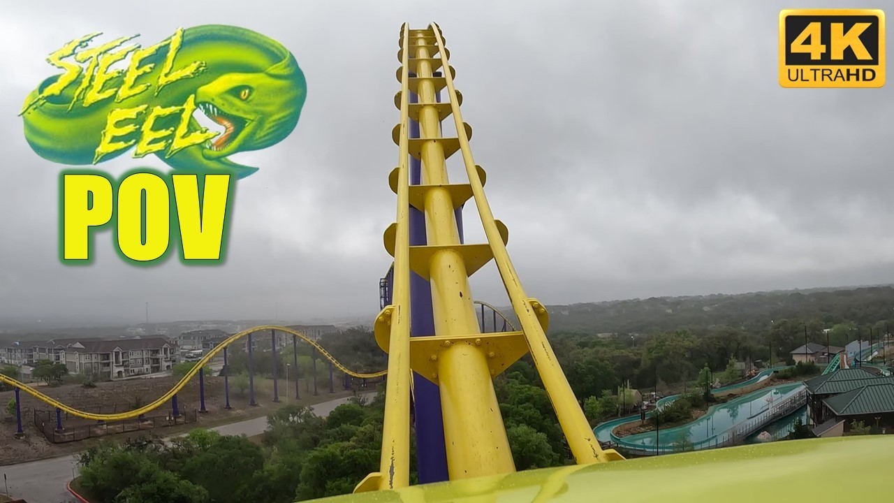 Steel Eel POV (Front Row, 4K 60 FPS, 2025), SeaWorld San Antonio Morgan Mega Coaster | Non-Copyright
