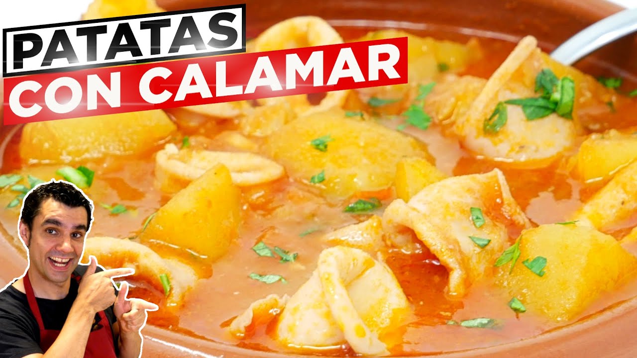 Calamares Guisados con PAPAS.😍🍲 Receta Fácil y Tradicional de patatas guisadas.