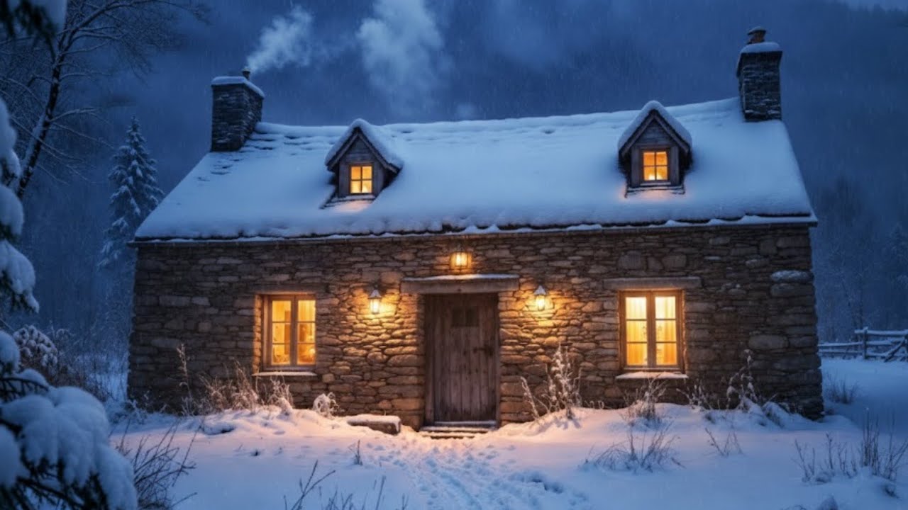 Cozy Snowy Cottage at Night ❄️ Realistic Winter Ambience