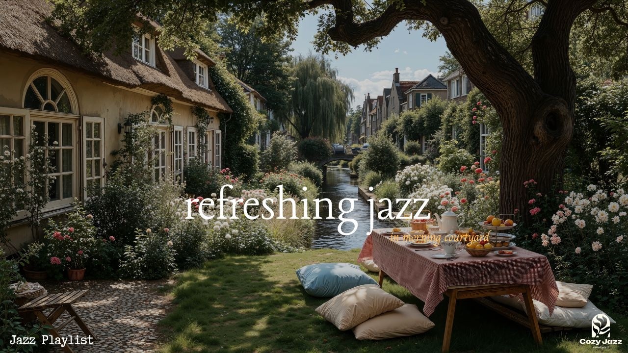 Refreshing Jazz In Outdoor Garden Cafe | Calm Music For Relaxing, Working, Healing