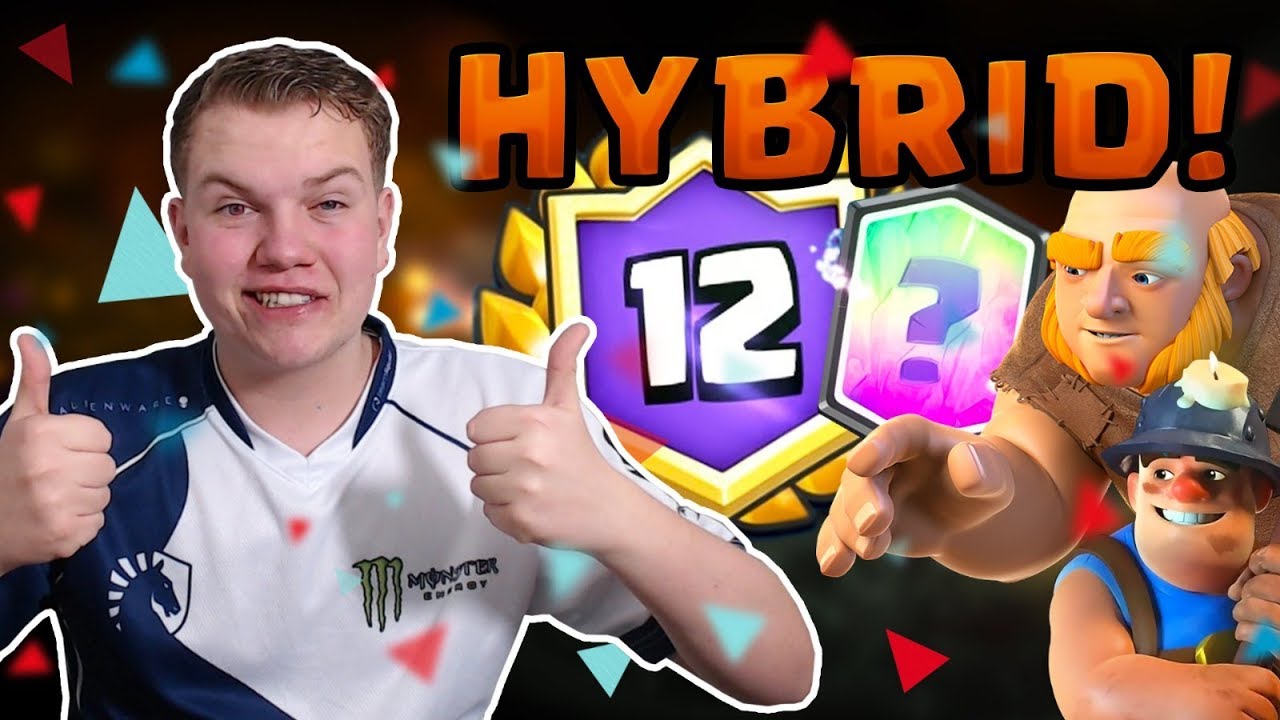 HYBRID 12 WIN! Giant Miner Hunter Deck LIVE Grand Challenge Gameplay - Clash Royale