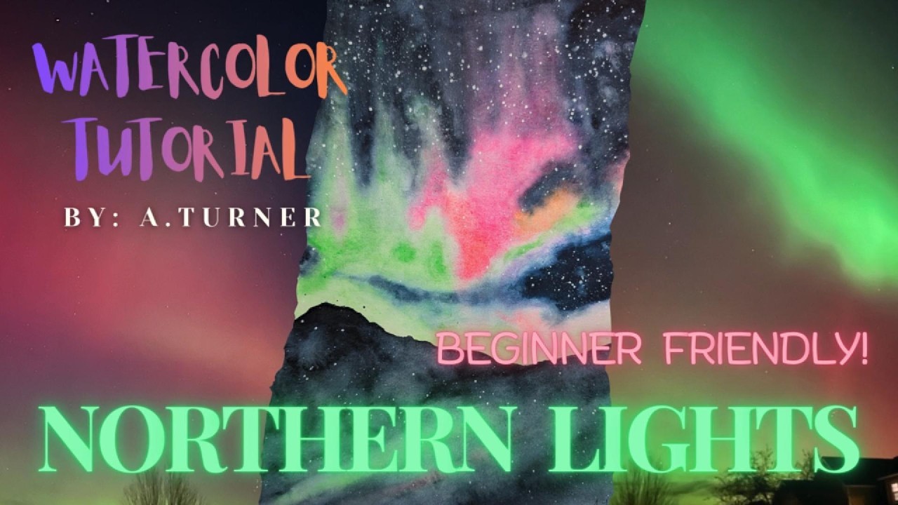 Northern Lights/Easy/Beginner Friendly Watercolor/Tutorial/ASMR/Landscape/No Talking 