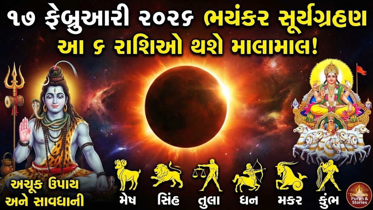 ૧૭ ફેબ્રુઆરી ૨૦૨૬ ભયંકર સૂર્યગ્રહણ | આ ૬ રાશિઓ થશે માલામાલ! | Surya Grahan 2026