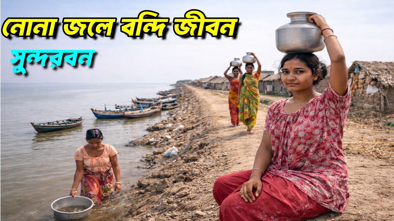 কলসি ভরে জল এনেই আমাদের স্নান করতে হয়। সুন্দরবনের গ্রামে এক ফোঁটা মিঠা জলের লড়াই। Sundarban