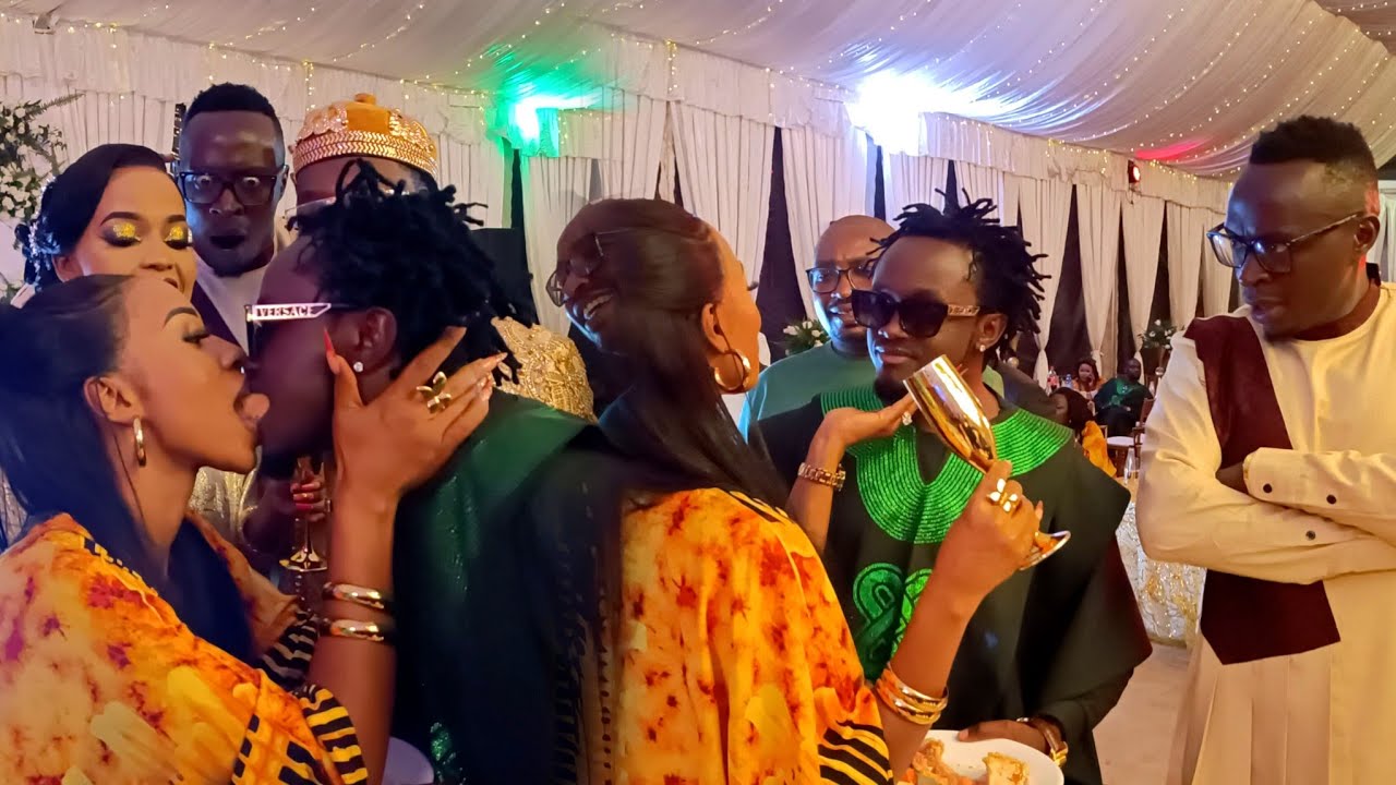 DIANA,BAHATI ,OGA OBINNA,TEACH BOLO TO BE ROMANTIC  AT WEDDING CAKE CUTTING