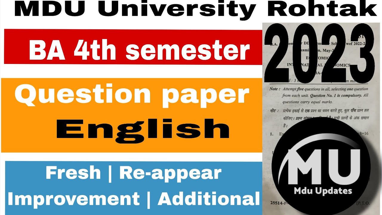 Mdu Ba Distance English 4th semester Question Paper 2023 | Mdu DDE Ba English 4th semester Paper