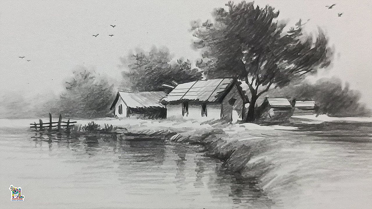 How to draw Houses in Village Scenery Art