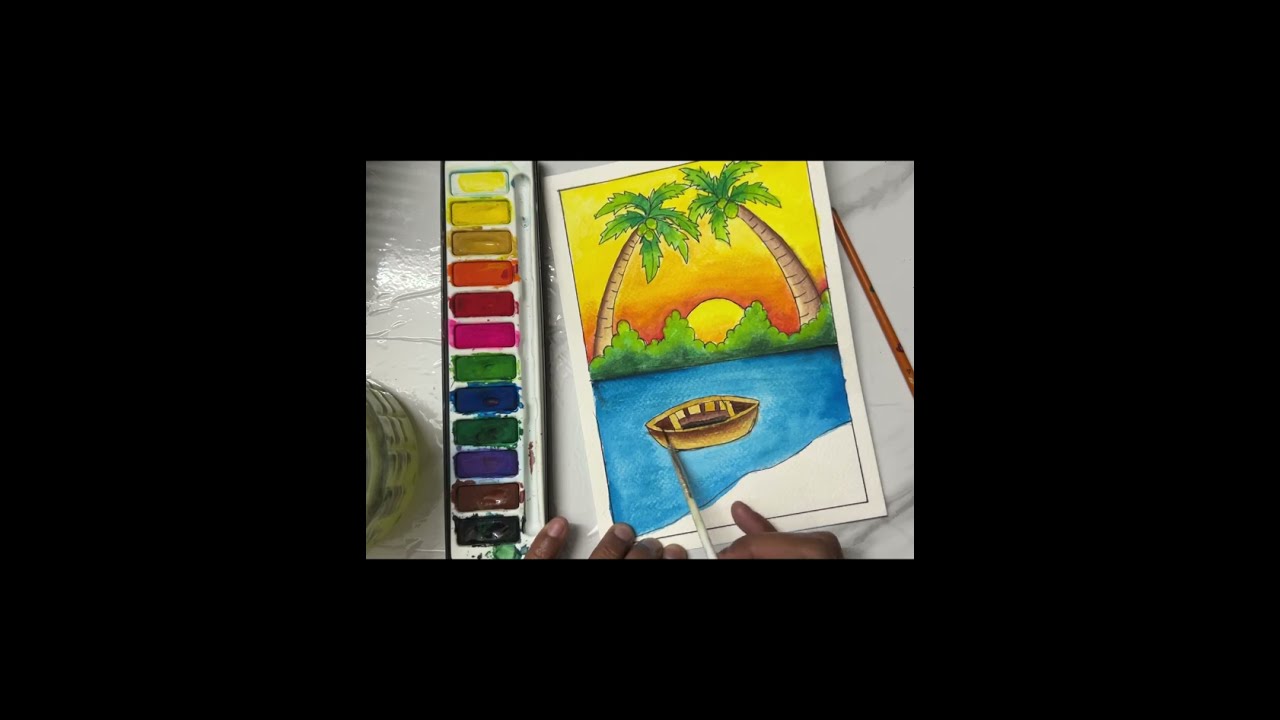 Water colour drawing for kids 🌴🌅