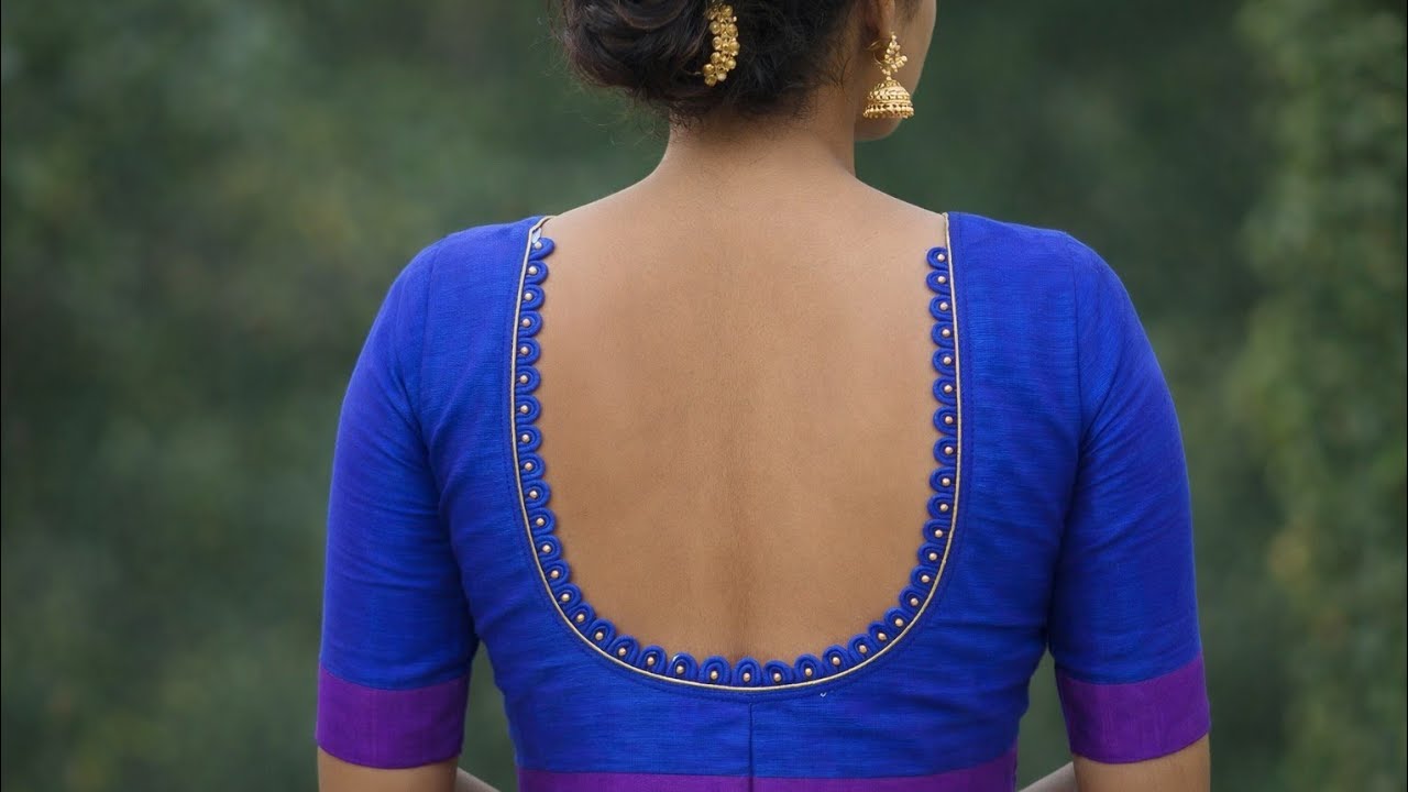 Round neck blouse back design.cutting and stitching video 