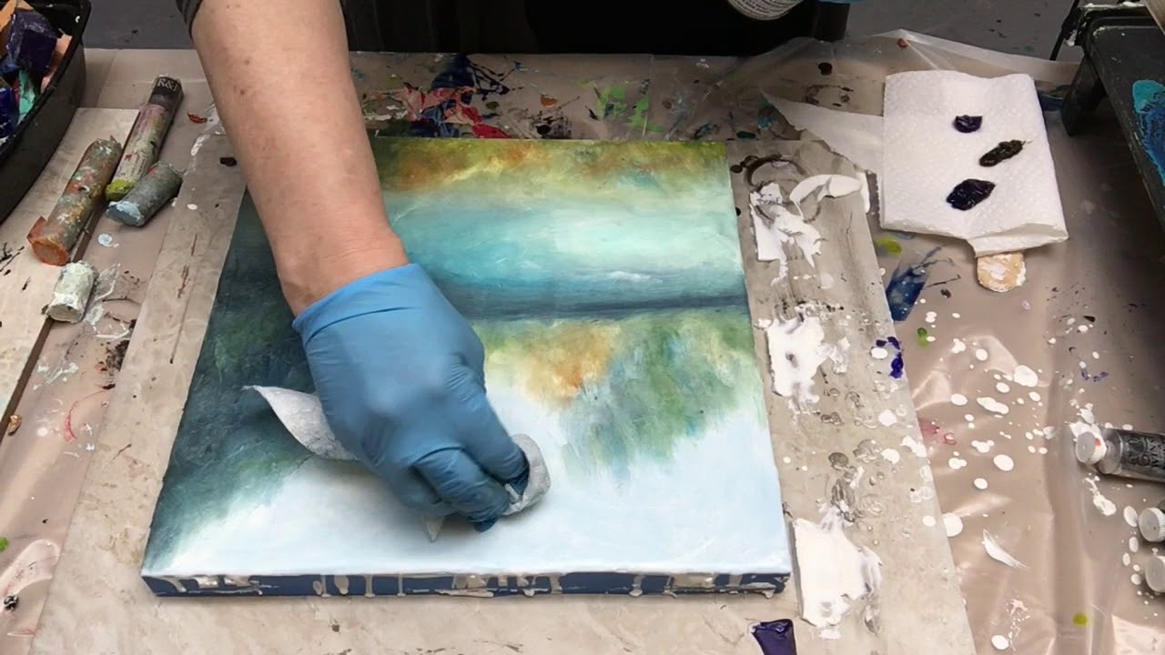 Wax on Wednesdays Encaustic Painting A Finger painting Landscape with R and F Pigment Sticks