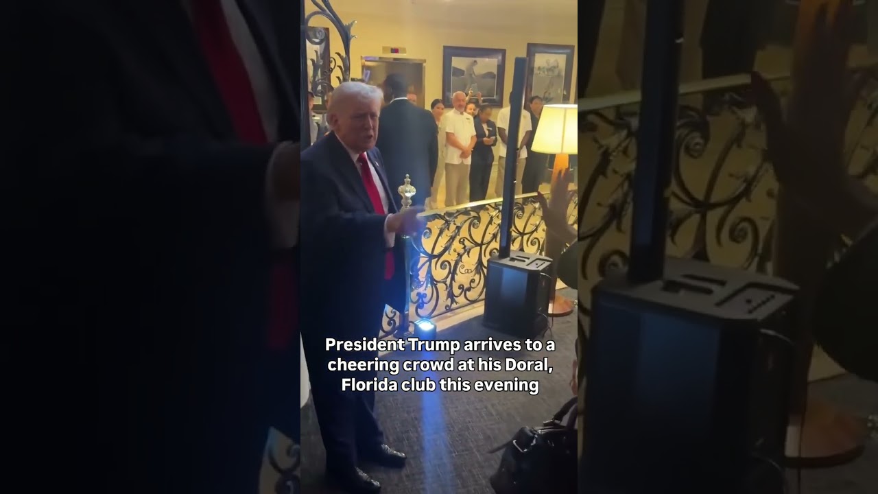 President Trump arrives to a cheering crowd at his Doral, Florida club this evening