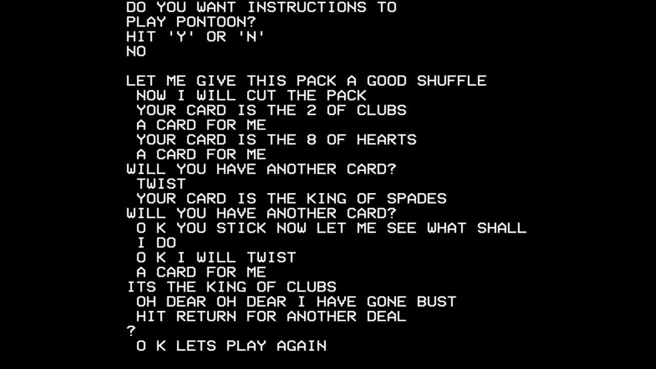 Pontoon for the Blind 1983 BBC Micro