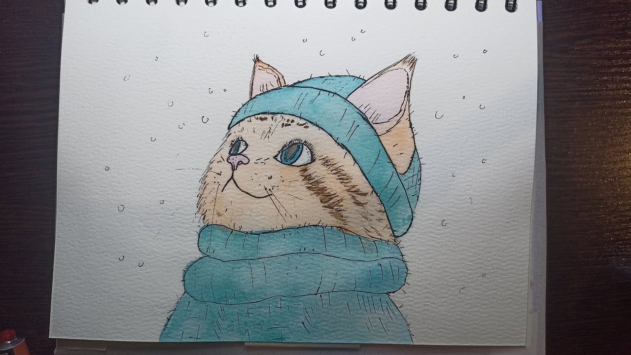 Рисунок акварелью / Милый котик
