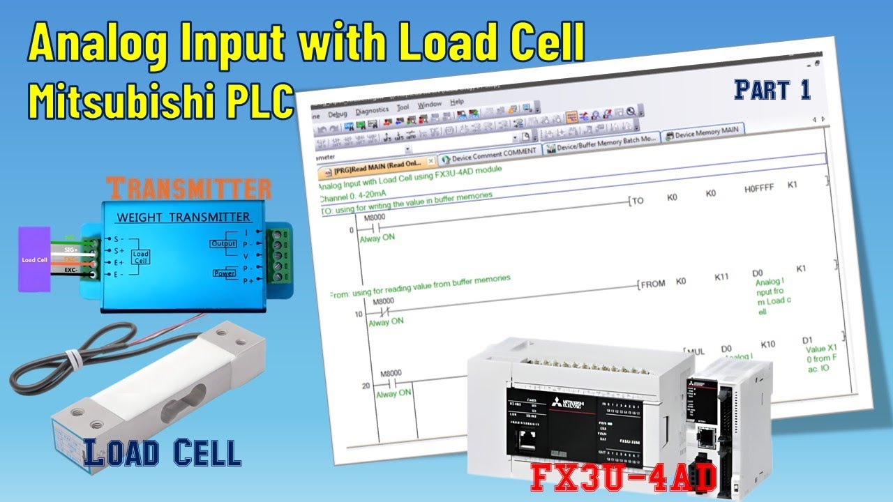 Analog Input with Load Cell Programming using Mitsubishi PLC FX3U | FX3U-4AD | Analog Scale | Part 1