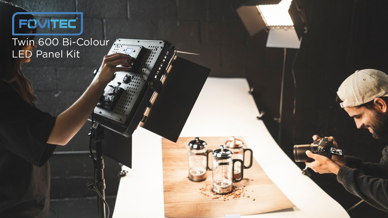 Fovitec StudioPRO - 2x Bi-Colour 600 LED Panel Kit with Stands, Barndoors & Carrying Case
