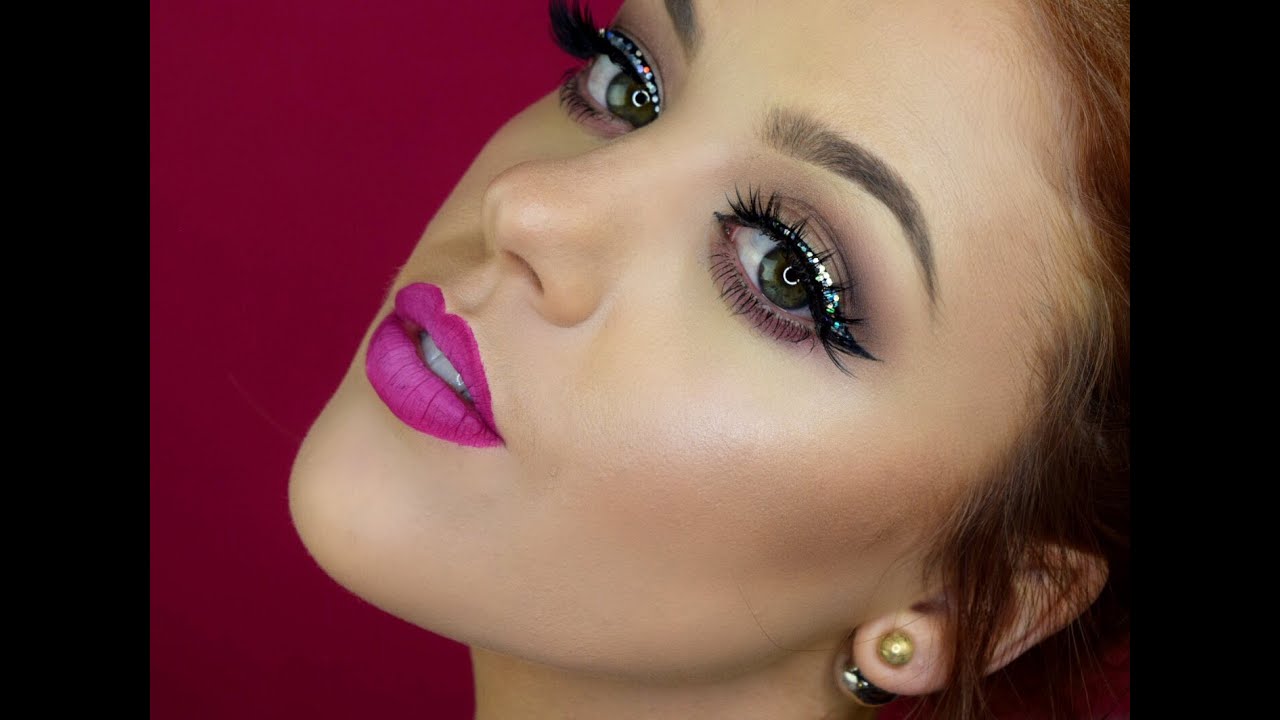 New Years Eve Easy Glitter Winged Eyeliner & Hot Pink Lips Makeup Tutorial