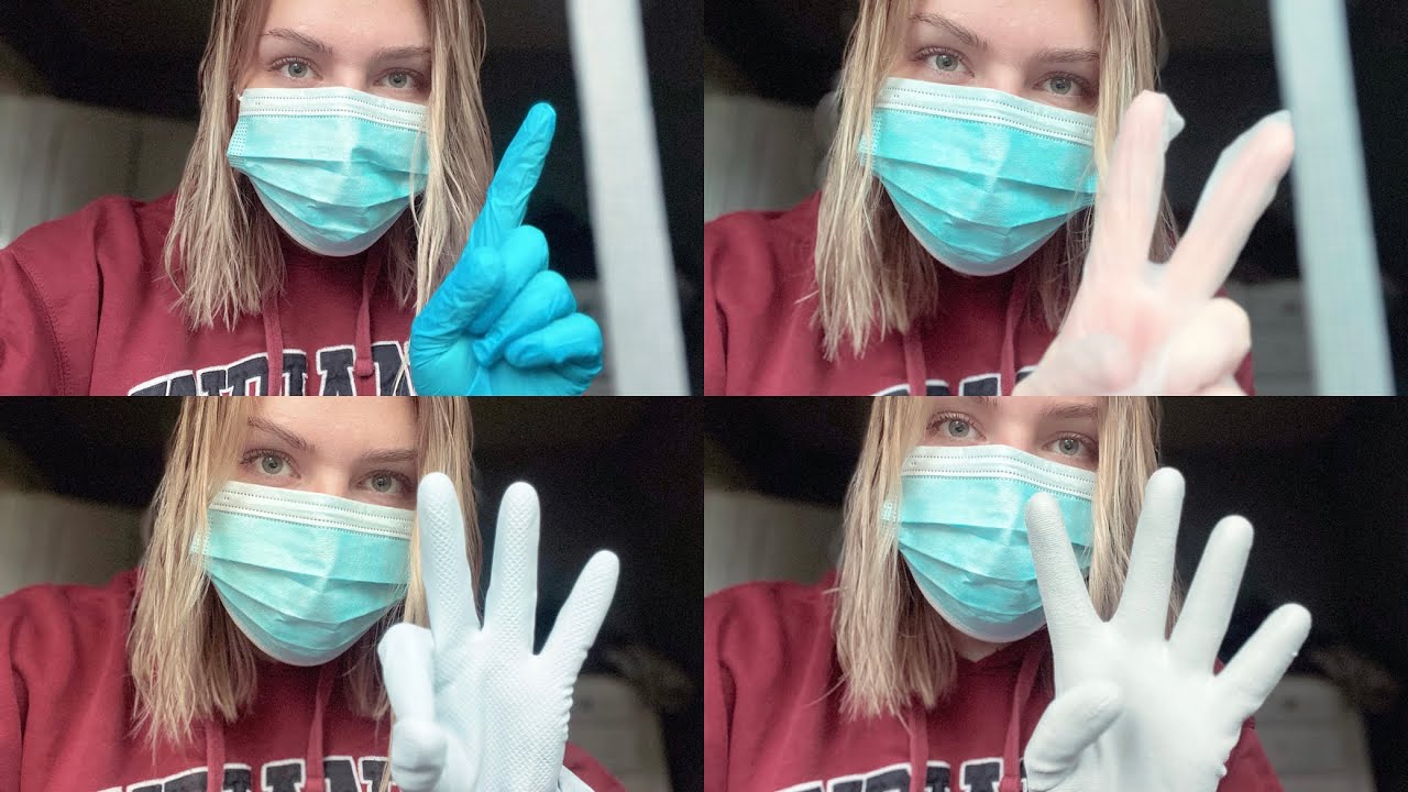 ASMR - wearing and removing gloves (4 types) | no talking, light personal attention