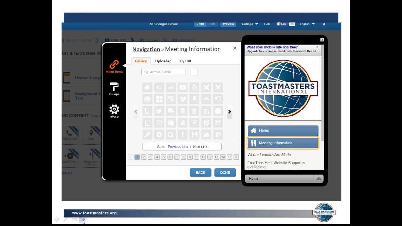Setting up a Dudamobile Mobile Friendly website for Toastmasters Clubs