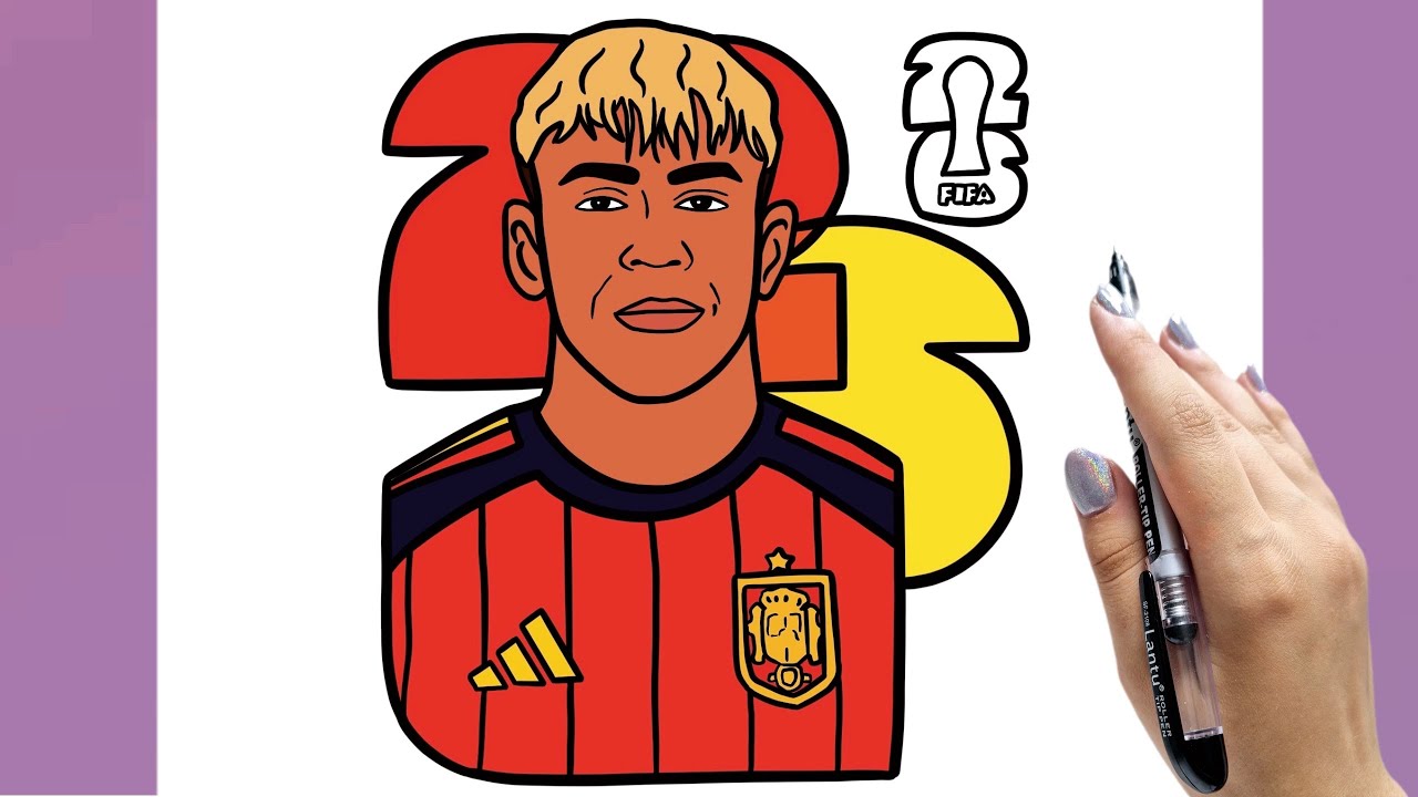 Как нарисовать наклейки Panini с изображением Ламина Ямала, посвященные Чемпионату мира по футбол...
