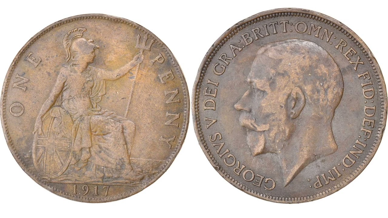 UK 1917 ONE PENNY COIN VALUE + REVIEW George V